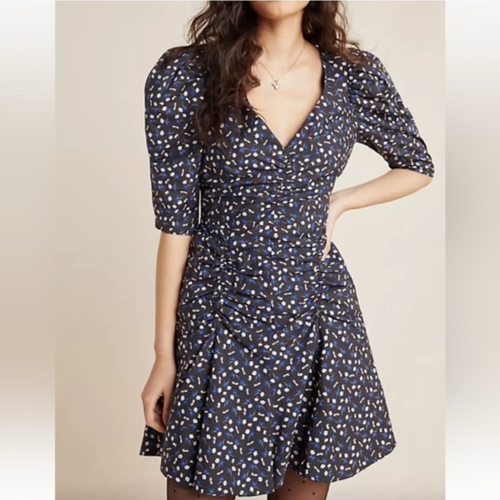 NWOT Rebecca Taylor La Vie Posey Print Ruched Floral Dress L